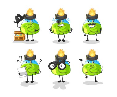 the laboratory spirit lamp Pirate group character. cartoon mascot vecto