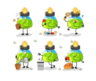 the laboratory spirit lamp save the earth group. cartoon masco