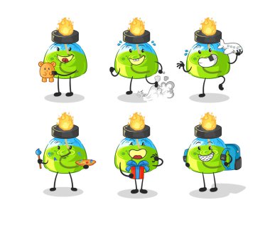 the laboratory spirit lamp children group character. cartoon mascot vecto