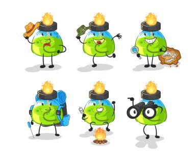 the laboratory spirit lamp adventure group character. cartoon mascot vecto