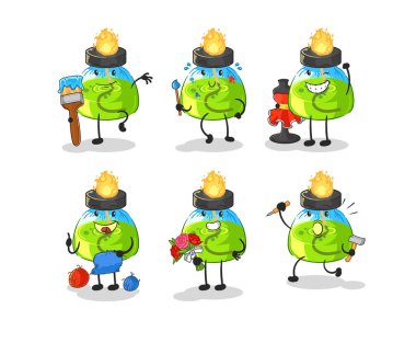 the laboratory spirit lamp artist group character. cartoon mascot vecto