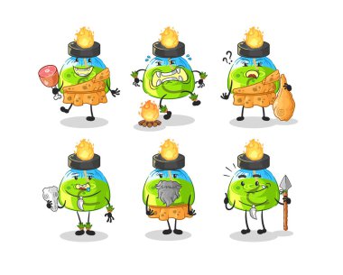 the laboratory spirit lamp primitive man group character. mascot vecto