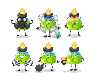 the laboratory spirit lamp villain group character. cartoon mascot vecto