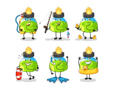 the laboratory spirit lamp water activity group. cartoon mascot vecto