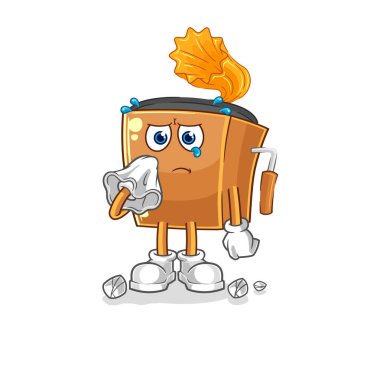 the record player cry with a tissue. cartoon mascot vecto