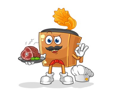 the record player chef with meat mascot. cartoon vecto