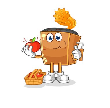 the record player eating an apple illustration. character vecto