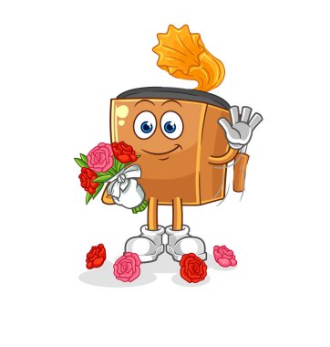the record player with bouquet mascot. cartoon vecto