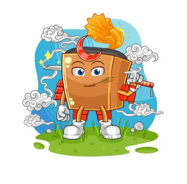 the record player samurai cartoon. cartoon mascot vecto