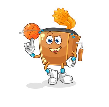 the record player playing basket ball mascot. cartoon vecto