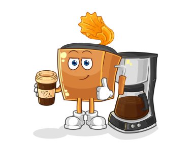 the record player drinking coffee illustration. character vecto