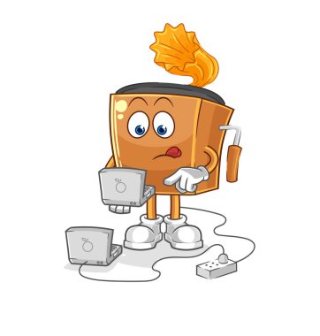 the record player with laptop mascot. cartoon vecto