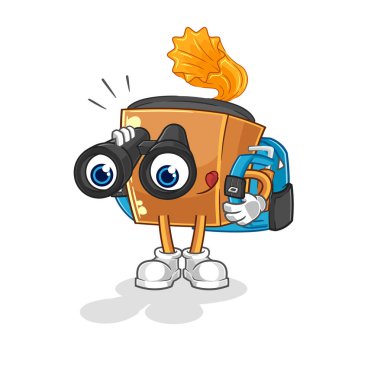 the record player with binoculars character. cartoon mascot vecto