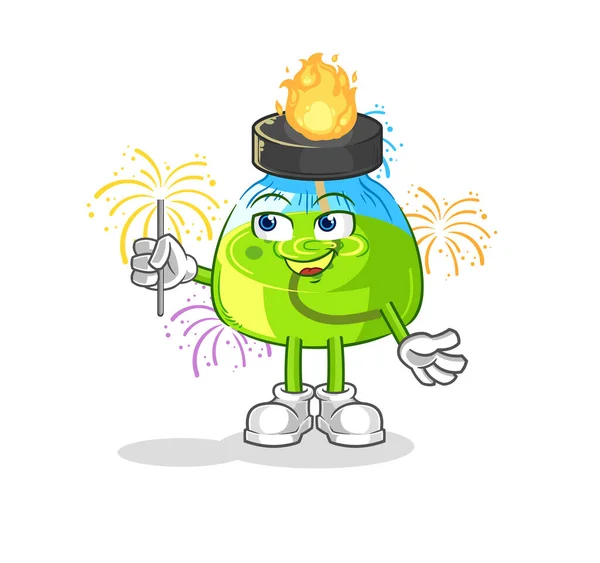 Laboratory Spirit Lamp Fireworks Mascot Cartoon Vecto — Stock Vector