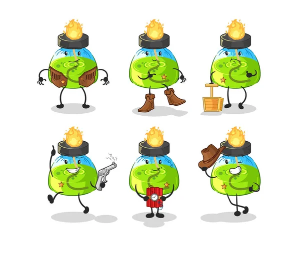 Laboratory Spirit Lamp Cowboy Group Character Cartoon Mascot Vecto — Archivo Imágenes Vectoriales