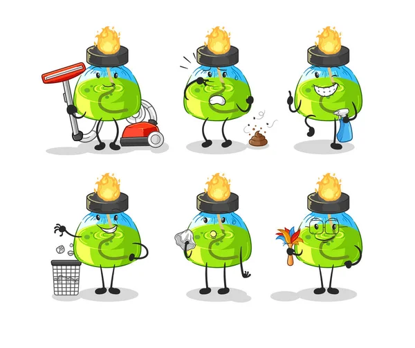 Laboratory Spirit Lamp Cleaning Group Character Cartoon Mascot Vecto — Vettoriale Stock