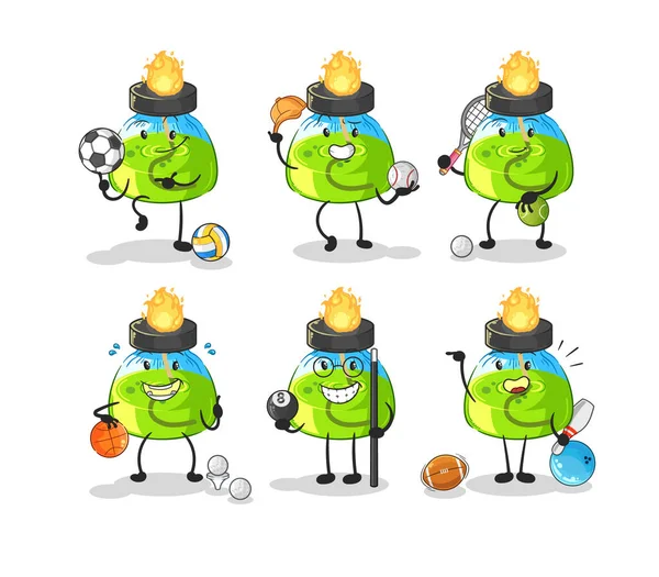 Laboratory Spirit Lamp Sport Set Character Cartoon Mascot Vecto — Vettoriale Stock