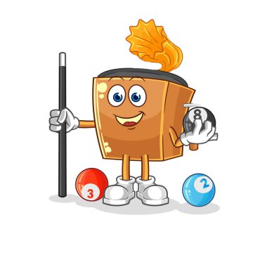 the record player plays billiard character. cartoon mascot vecto