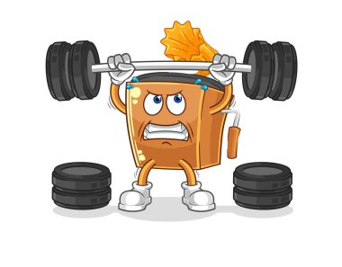 the record player lifting the barbell character. cartoon mascot vecto