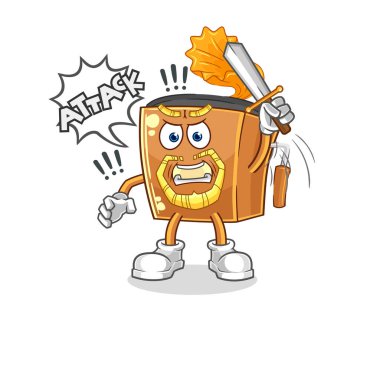 the record player knights attack with sword. cartoon mascot vecto