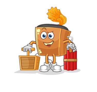the record player holding dynamite detonator. cartoon mascot vecto