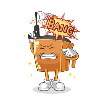 the record player warning shot mascot. cartoon vecto