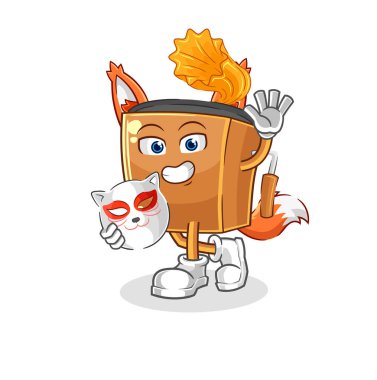 the record player japanese fox character. cartoon masco