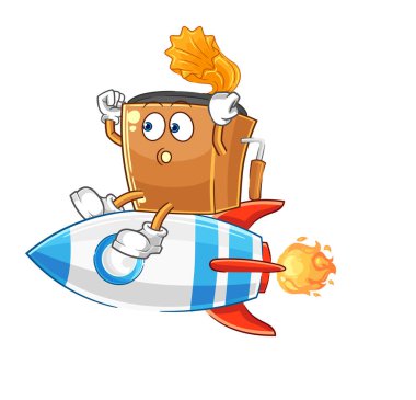 the record player ride a rocket cartoon mascot vecto