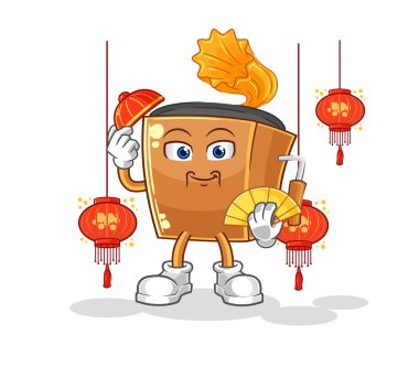 the record player Chinese with lanterns illustration. character vecto