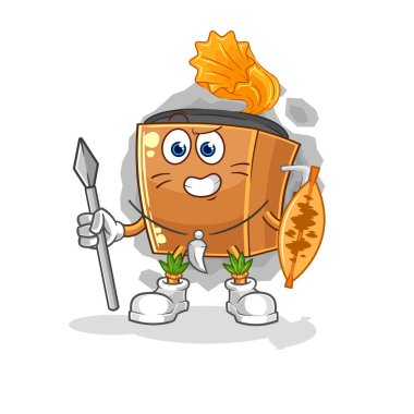 the record player african tribal fighter mascot. cartoon vecto