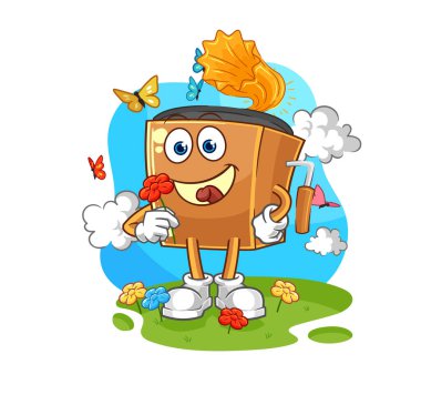 the record player pick flowers in spring. character vecto