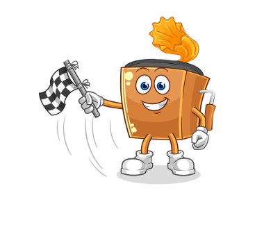 the record player hold finish flag. cartoon mascot vecto