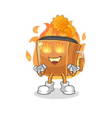 the record player on fire mascot. cartoon vecto