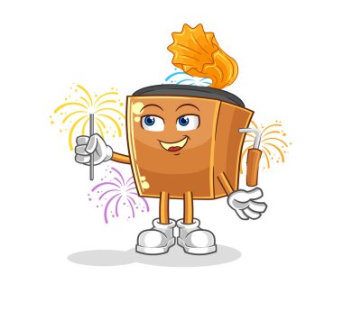 the record player with fireworks mascot. cartoon vecto