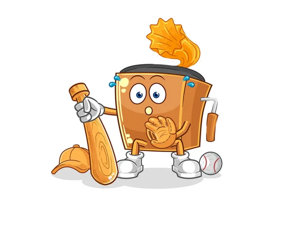 Record Player Baseball Catcher Cartoon Cartoon Mascot Vecto — Stockvektor