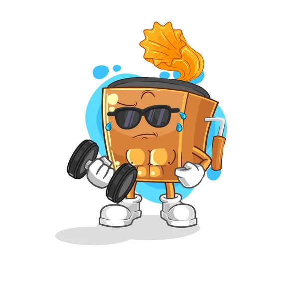 Record Player Lifting Dumbbell Vector Cartoon Characte — Wektor stockowy