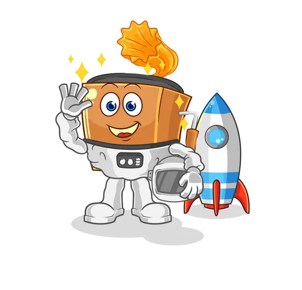 Record Player Astronaut Waving Character Cartoon Mascot Vecto — Stock Vector