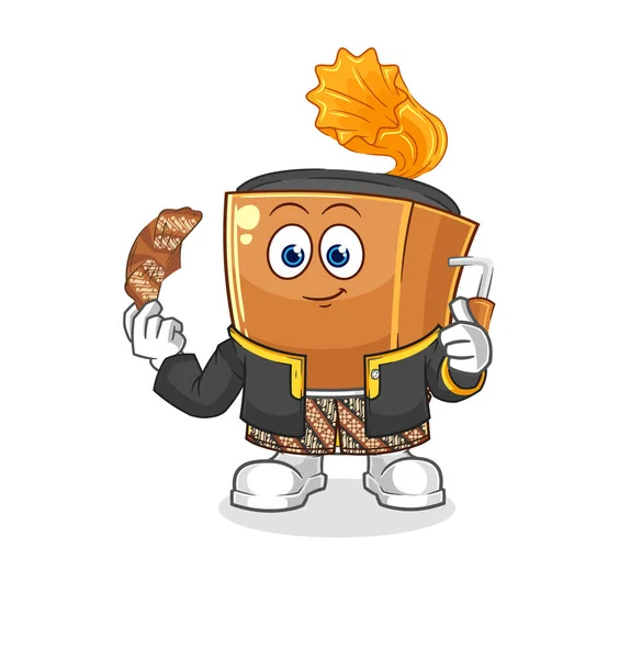 Record Player Javanese Character Cartoon Mascot Vecto — Stock Vector