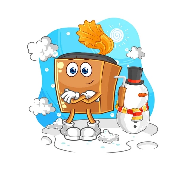 Record Player Cold Winter Character Cartoon Mascot Vecto — Stock Vector