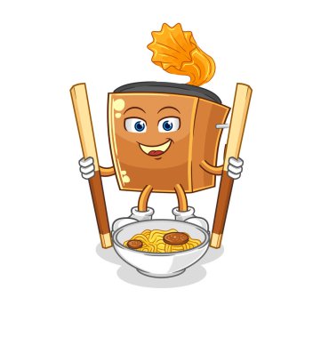 the record player eat noodle cartoon. character mascot vecto