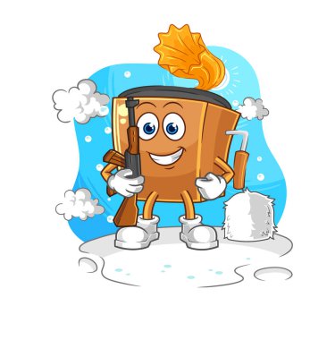 the record player soldier in winter. character mascot vecto