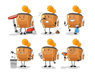 the record player cleaning group character. cartoon mascot vecto
