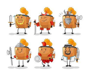 the record player warrior group character. cartoon mascot vecto