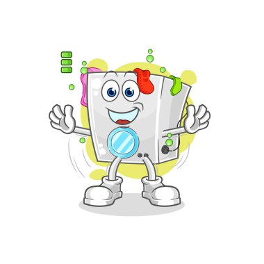 washing machine full battery character. cartoon mascot vecto