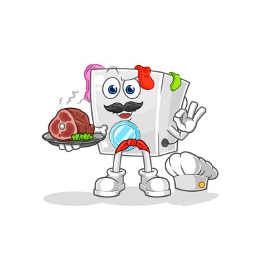 washing machine chef with meat mascot. cartoon vecto