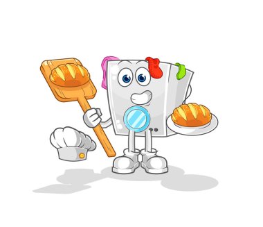 washing machine baker with bread. cartoon mascot vecto