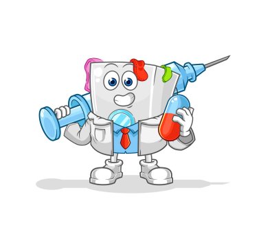 washing machine doctor holding medichine and injectio