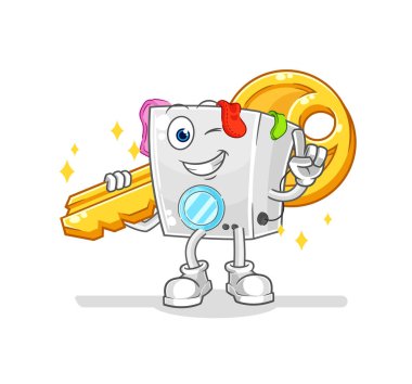 washing machine carry the key mascot. cartoon vecto