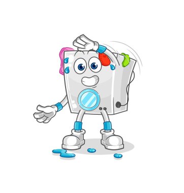 washing machine stretching character. cartoon mascot vecto