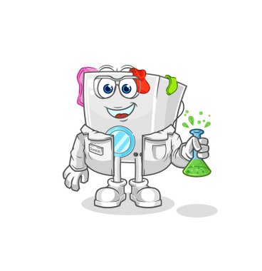 washing machine scientist character. cartoon mascot vecto